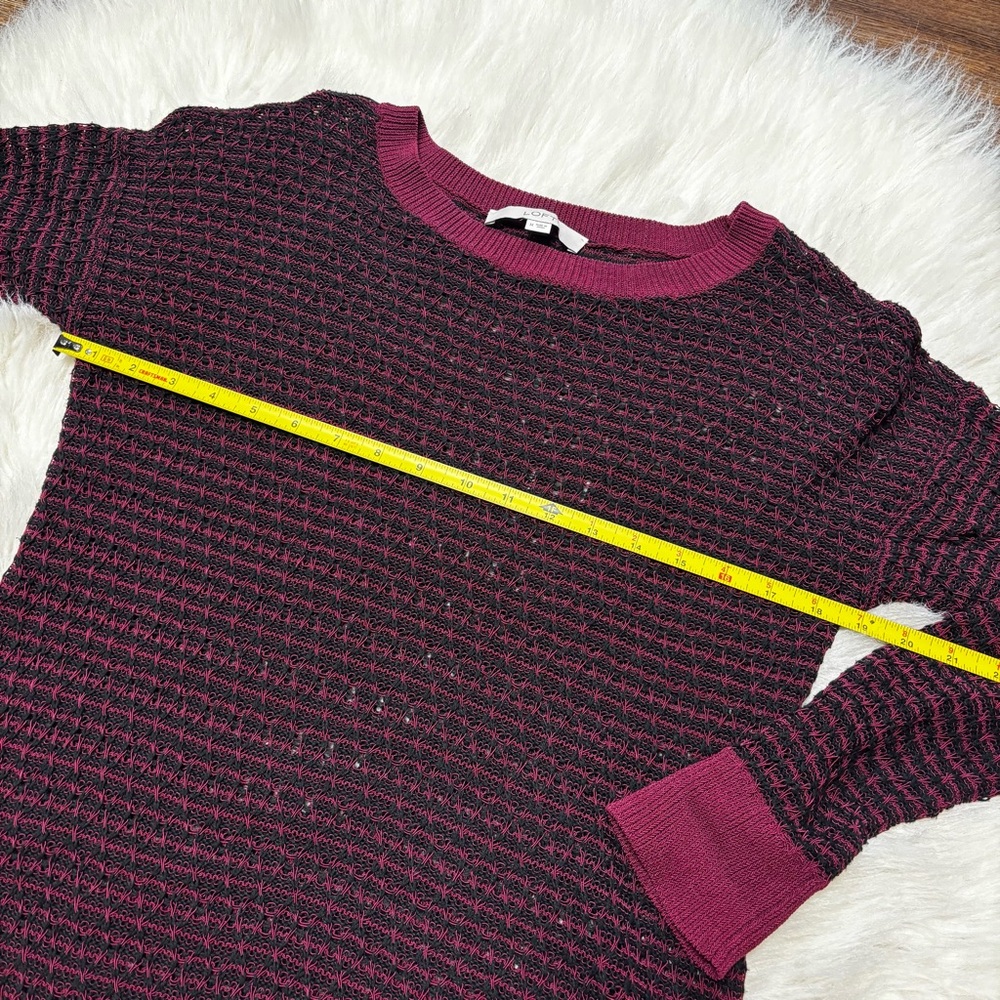 Ann Taylor Loft Black and Burgundy Knit Pull On Crewneck See-Through Sweater M - Picture 11 of 12